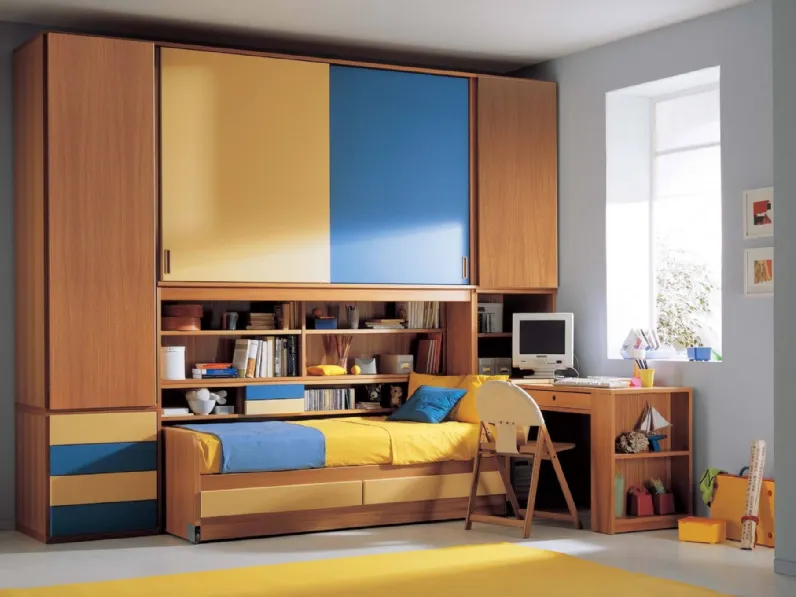 Cameretta a ponte con scrivania in legno pregiato e laccato opaco Emme Legno 08 di Marzorati