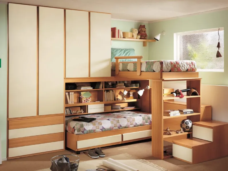 Cameretta a soppalco in legno di pregio e laccato opaco Emme Legno 18 di Marzorati