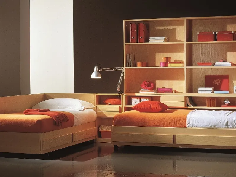 Cameretta componibile in legno pregiato con cassettoni contenitore Emme Legno 26 di Marzorati