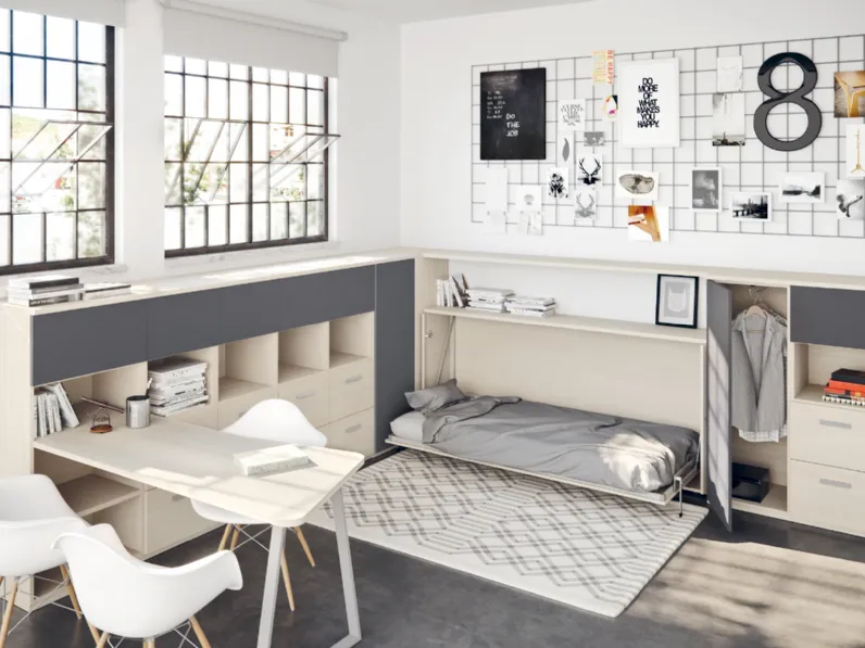 Cameretta salvaspazio con letto a ribalta Composizione 256 di Furlan