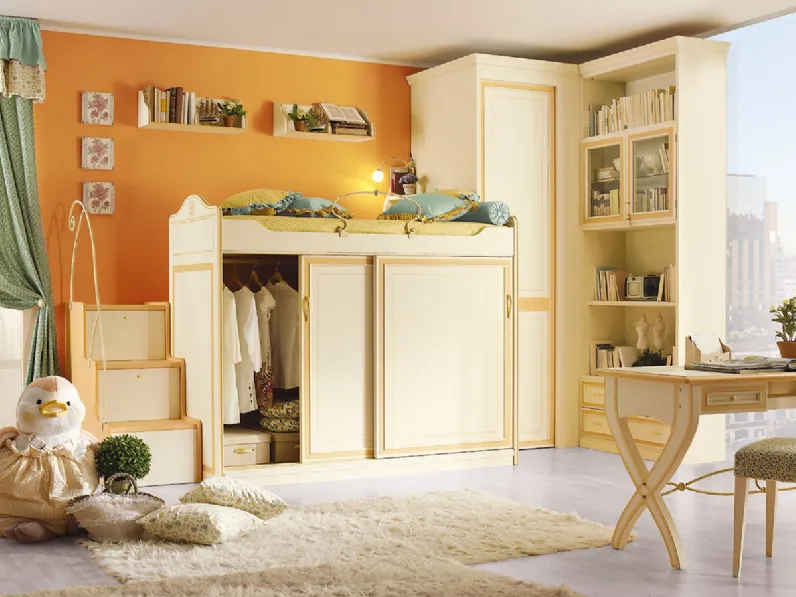 Cameretta a soppalco con armadiatura ad ante scorrevoli Happy Night 112 di Ferretti e Ferretti