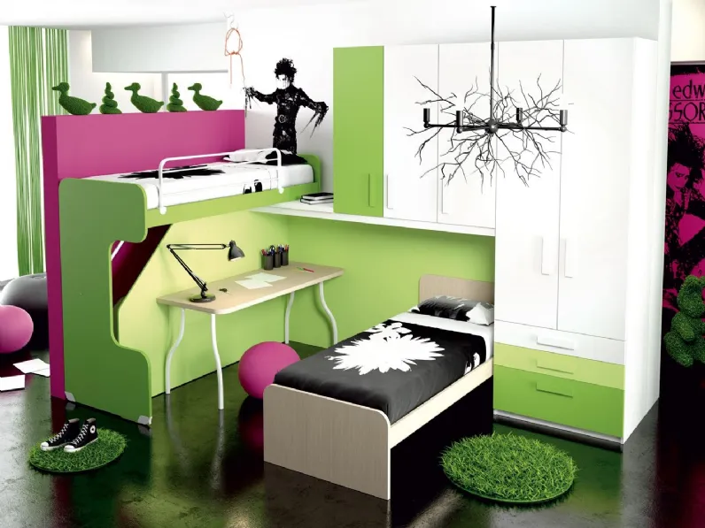 Cameretta a soppalco con letto scorrevole Mario e Alessio di Imamobili