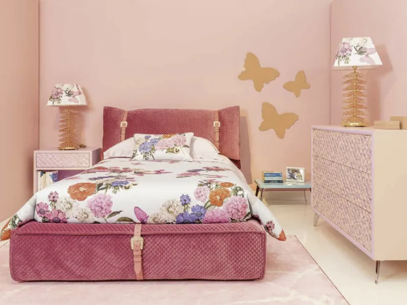 Cameretta Innovation Marlena Dreams 15MD in laccato opaco con letto in velluto imbottito e trapuntato di Halley 