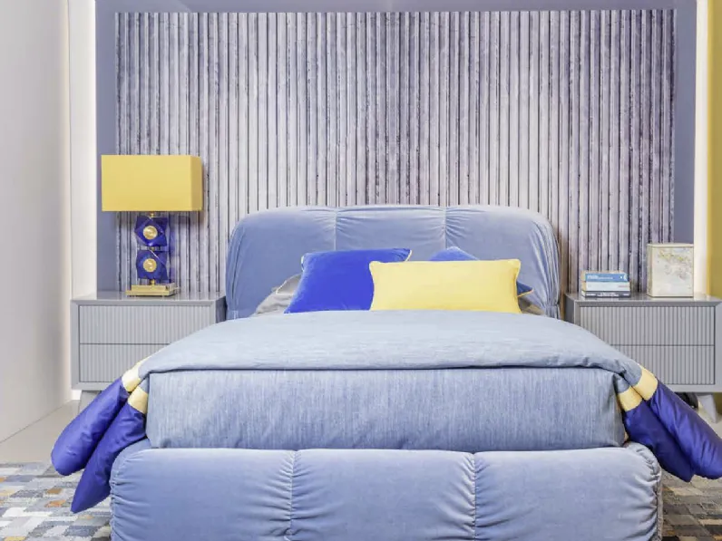 Cameretta Innovation Marlena Dreams 08MD in laccato opaco con letto in velluto imbottito e trapuntato di Halley 