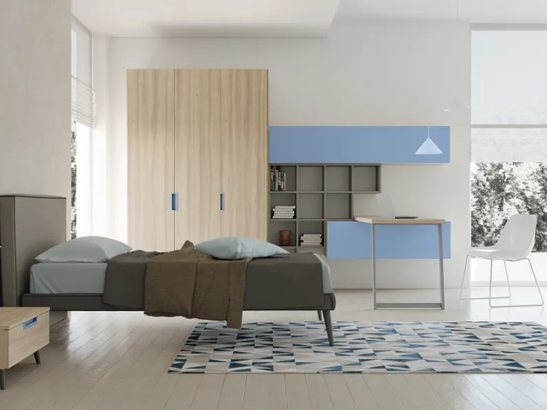 Cameretta per ragazzi in melaminico e laccato azzurro KéTipo Comp 01 di Zanotti Mobili