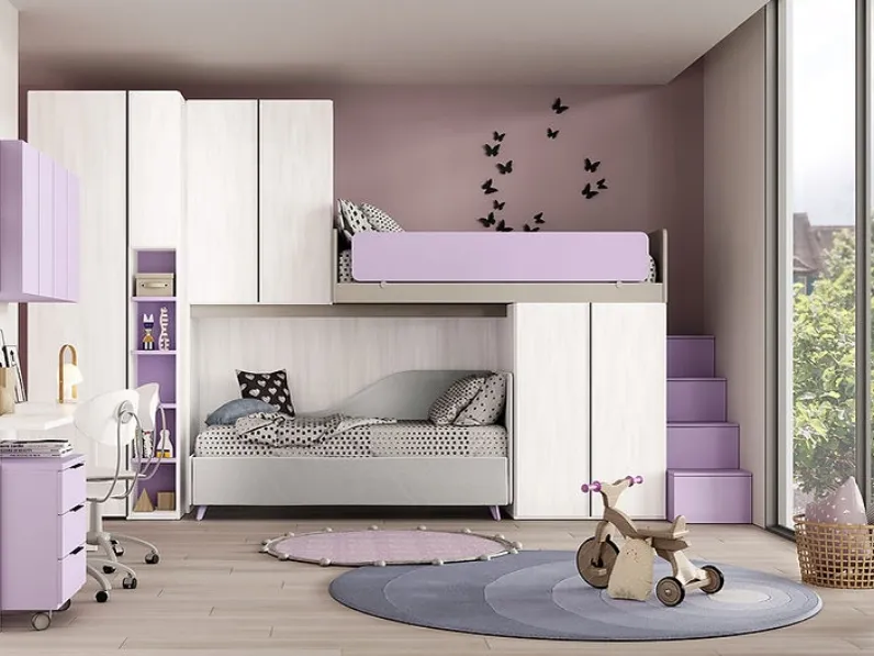 Cameretta a ponte con soppalco Kids 04  in melaminico di Foresi Mobili