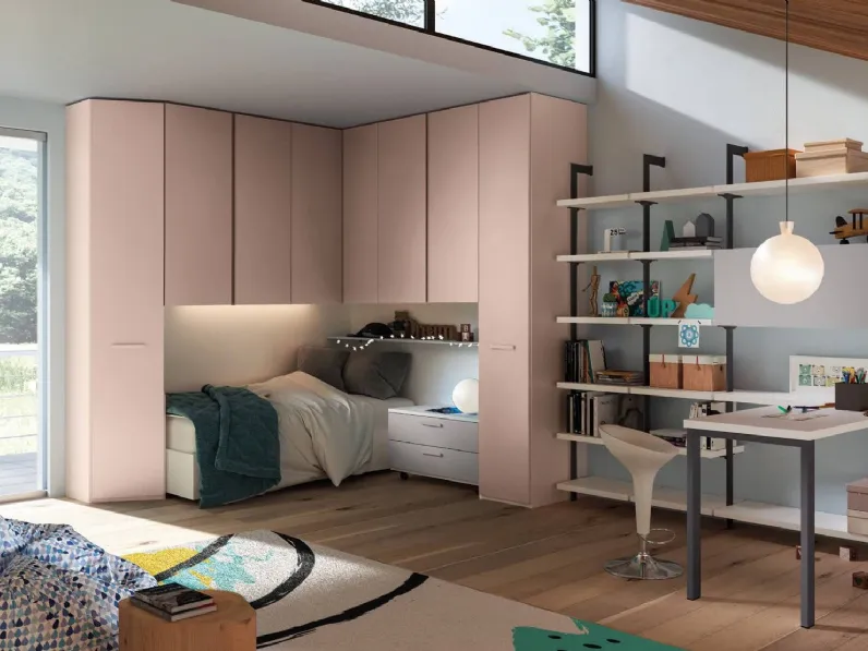 Cameretta a ponte Y111 in laccato opaco rosa di Lestro