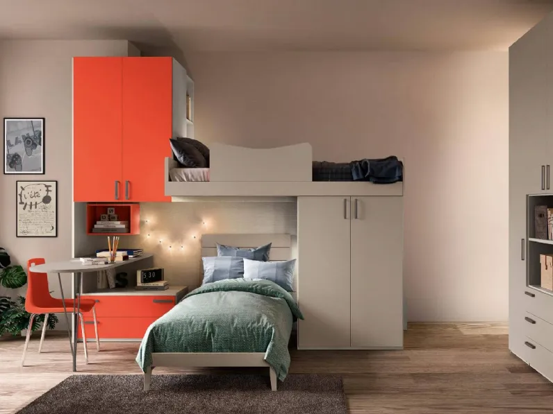 Cameretta a soppalco Y114 in laccato e melaminico di Lestro
