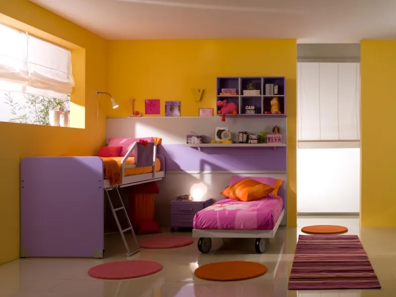 Cameretta salvaspazio in laccato lilla con 2 letti Life System 07 di Marzorati