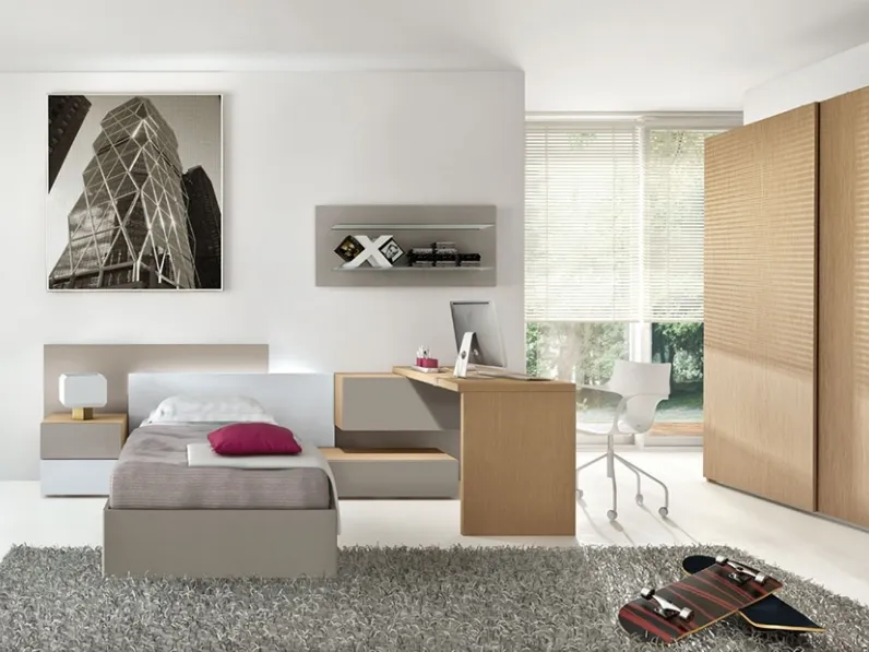 Cameretta Natural Composizione 04 in Rovere mandorla e laccato opaco di Granzotto