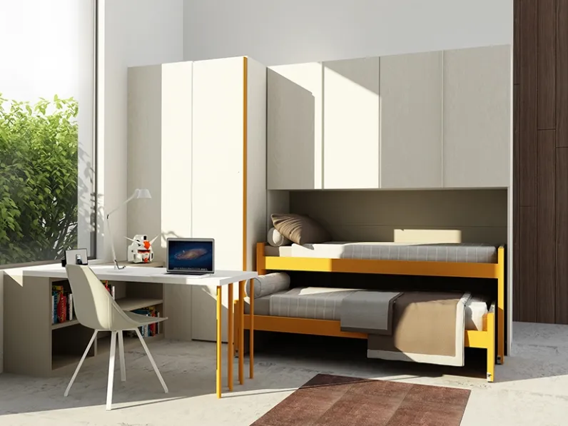 Cameretta salvaspazio con letti scorrevoli Natural Composizione 12 di Granzotto