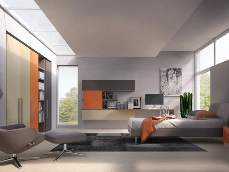 Cameretta su misura con armadio a muro e pensili sospesi Playwood 06 di Marzorati