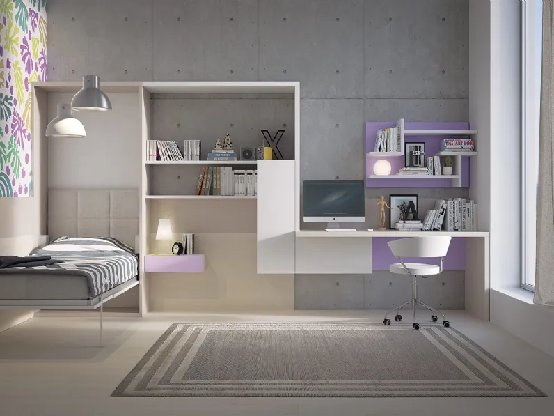 Cameretta su misura in laccato opaco con libreria e scrivania Playwood 13 di Marzorati