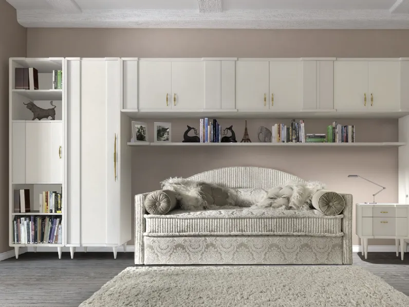 Cameretta a ponte in laccato opaco Romantic J Collection 14R con divano letto di Halley 