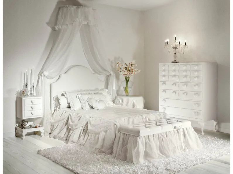 Cameretta componibile Romantic Junior 25R in laccato bianco opaco con maniglie a cuore di Halley 