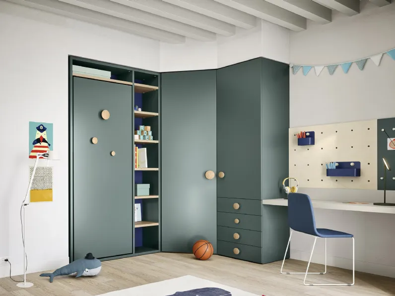 Cameretta Salvaspazio Twiddy con letto a ribalta di Nidi