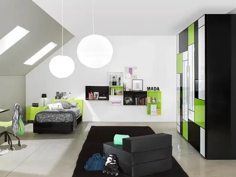 Cameretta componibile di design Kubika Green&Black di Sangiorgio
