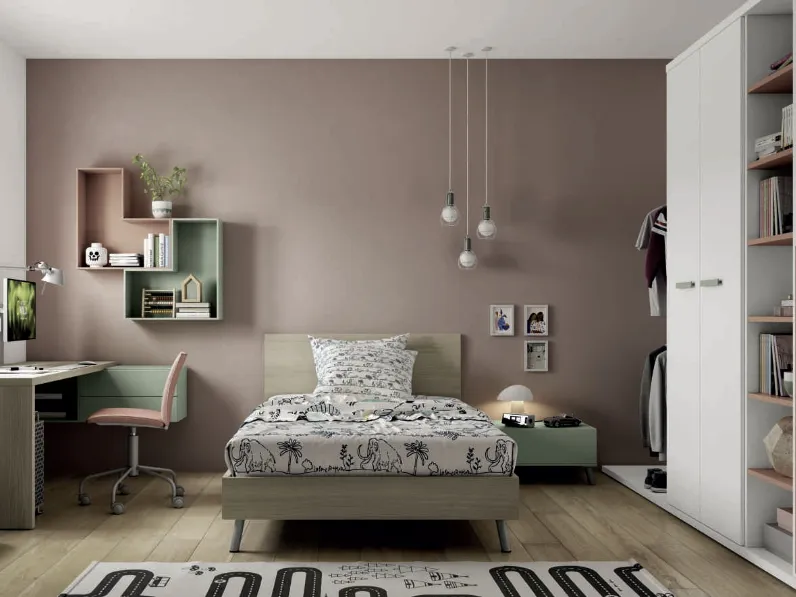 Cameretta componibile Space 001 in melaminico e laccato di Spagnol Mobili