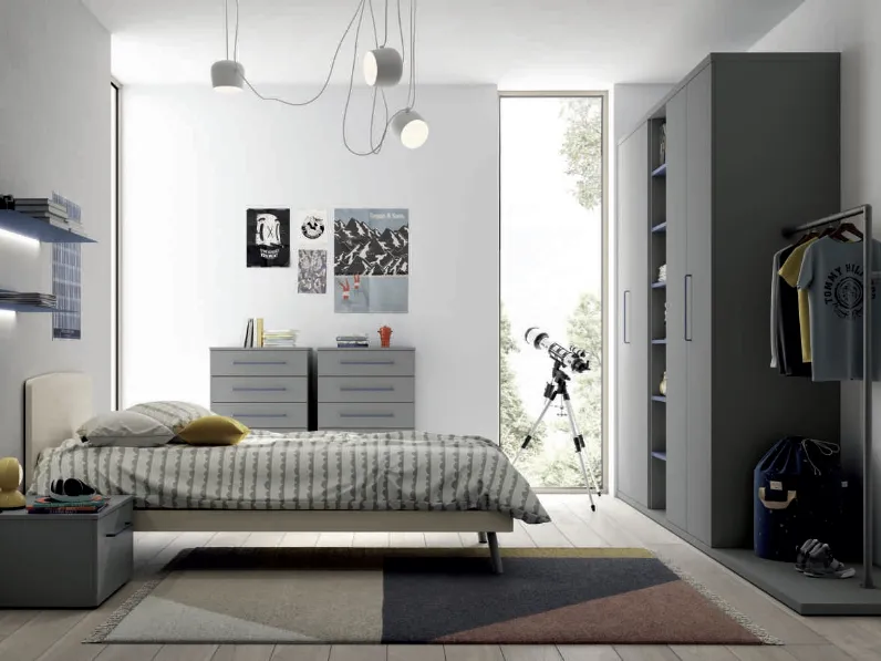 Cameretta componibile Space 002 in laccato opaco e melaminico di Spagnol Mobili