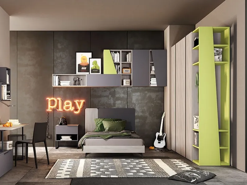 Cameretta componibile con scrivania Teens 07 in melaminico di Foresi Mobili