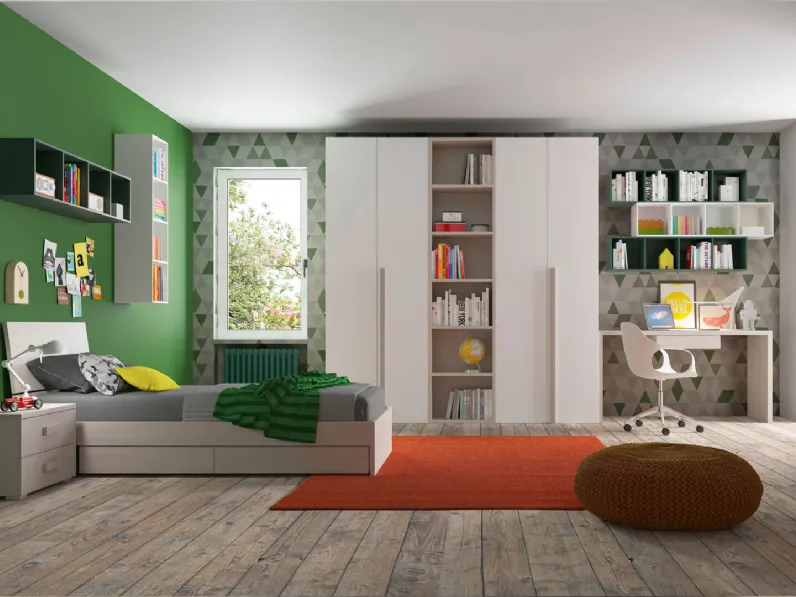 Cameretta componibile in melaminico finitura legno Young 11 di Felver