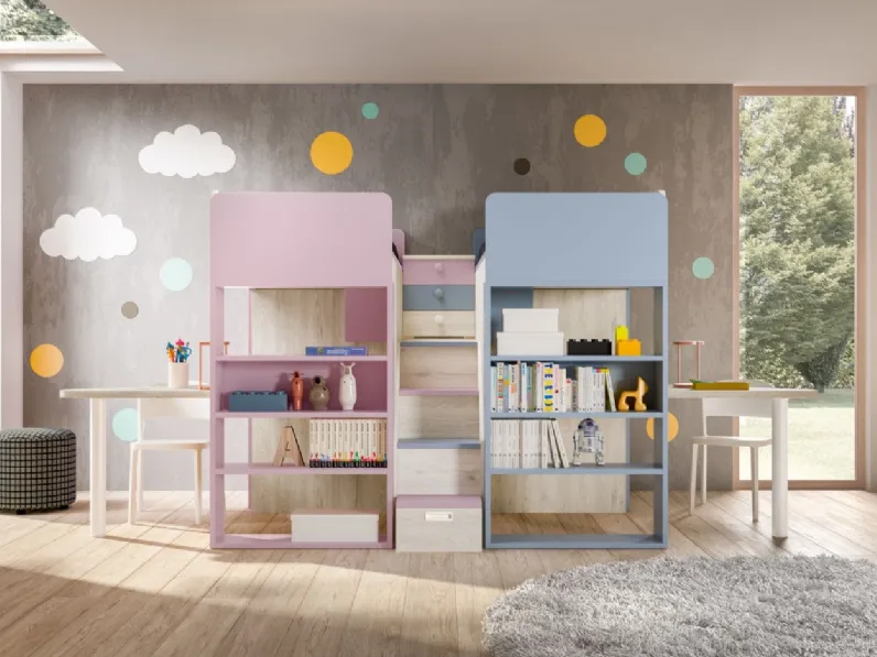Camera con doppio soppalco con scrivanie Room 165 di Zg Mobili