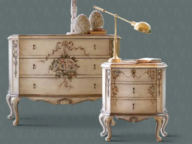 Gruppo notte in legno con decorazione pittorica Art 2522 2523 di Vittorio Grifoni