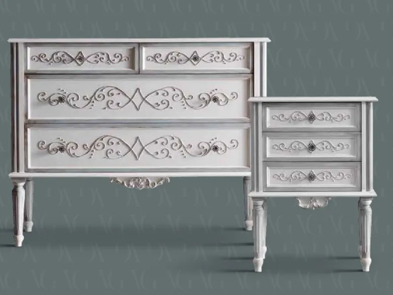 Gruppo notte in legno bianco decorato in foglia oro Art 2584 2585 di Vittorio Grifoni