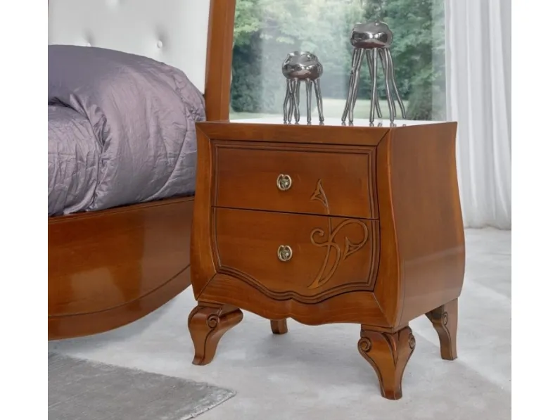 Comodino Chantal art 4771 in Noce Medio con intarsio di Padovani Mobili