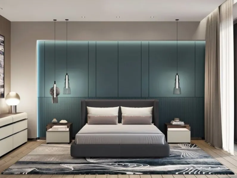 Gruppo Notte Principe MP320L  in noce con frontali in pelle di Arte Brotto