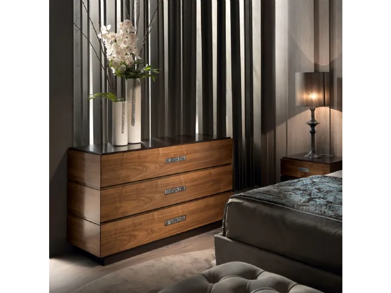 Comò Segreti S395Z in legno finitura Piuma Noce con inserto in ceramica artistica di Arte Brotto