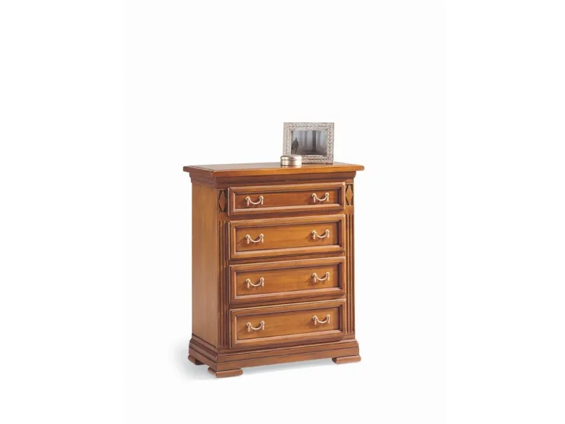 Comò classico in legno con 4 cassetti con maniglie in ottone Villa Borghese 5370 di Selva