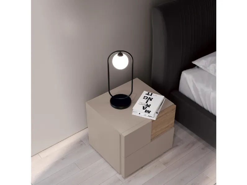 Comodino Jean in nobilitato Canapa ed inserto in nobilitato Noce gold di Febal Casa