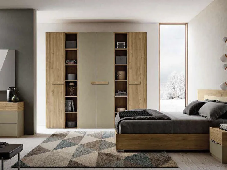 Gruppo Notte Duo in melaminico Metallo oro e Noce biondo di Imab