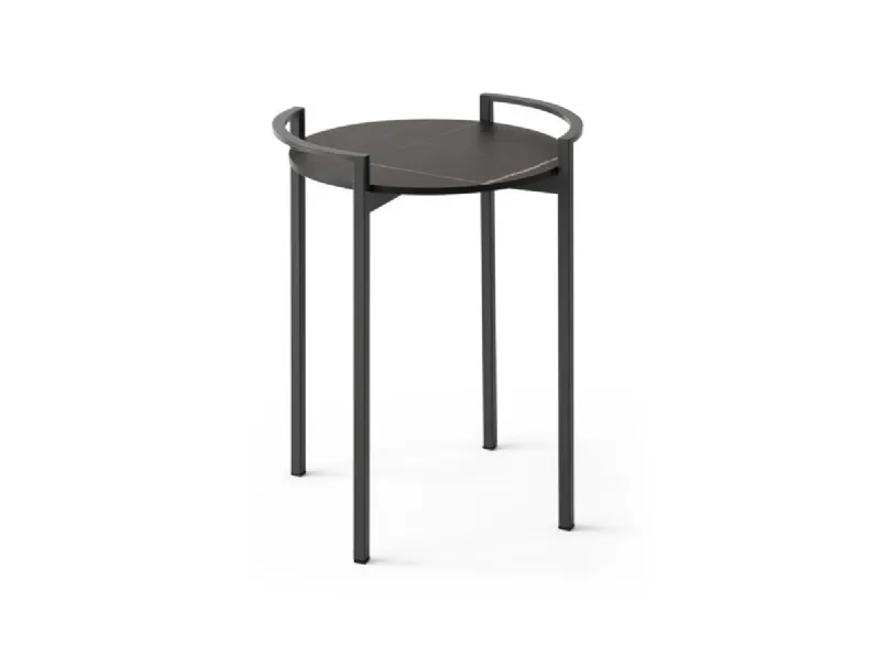 Comodino Elianto con top rotondo in melaminico effetto marmo e base in metallo di Nefi Italia 