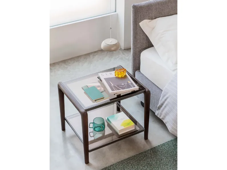 Comodino in vetro metallo e legno Gaudì di Flou