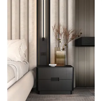 Comodino Imago in vetro microrigato nero di GF Interiors