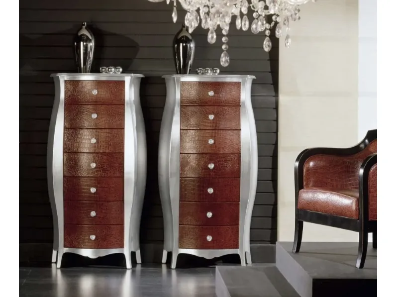 Cassettiera Infinity bombata in laccato con cassetti in pelle di Fratelli Mirandola