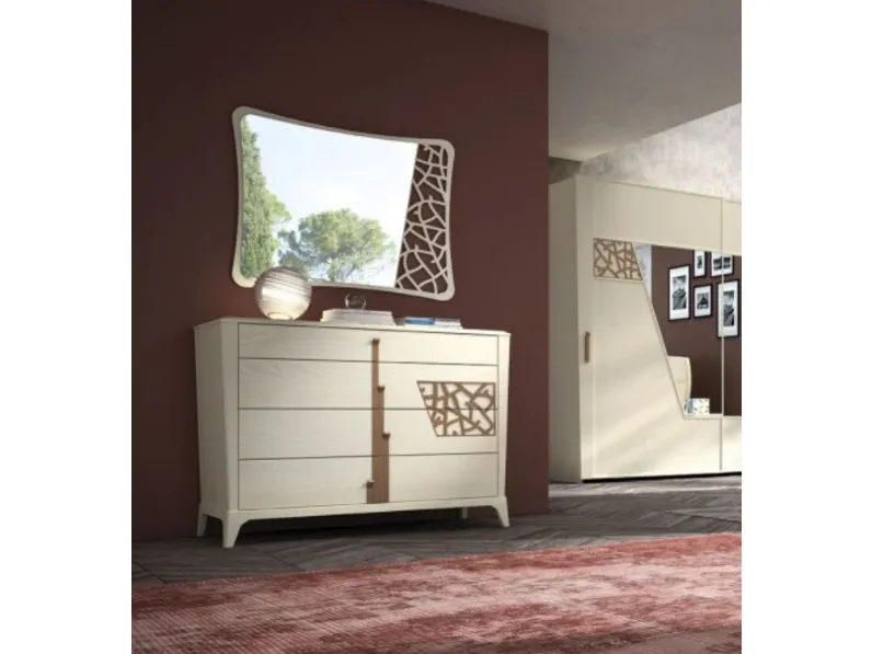 Comò Manhattan art 6081 finitura Bianco Stil con dettagli Tabacco Chiaro di Padovani Mobili