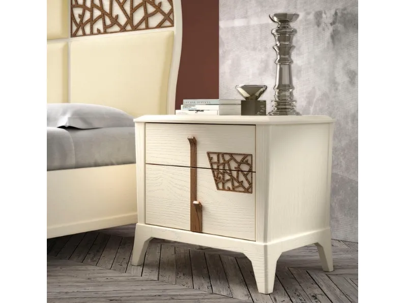 Comodino Manhattan art 6082 finitura Bianco Stil con dettagli Tabacco Chiaro di Padovani Mobili