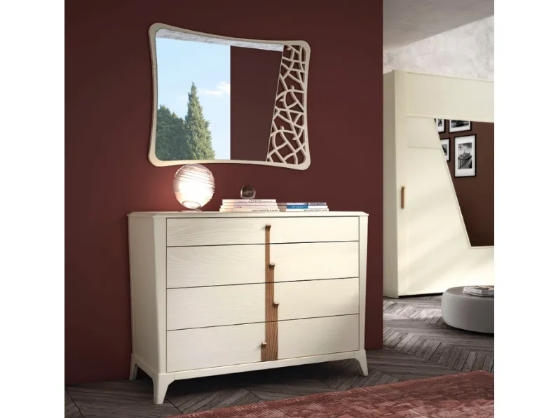 Comò Manhattan art 6087 finitura Bianco Stil con dettagli Tabacco Chiaro di Padovani Mobili