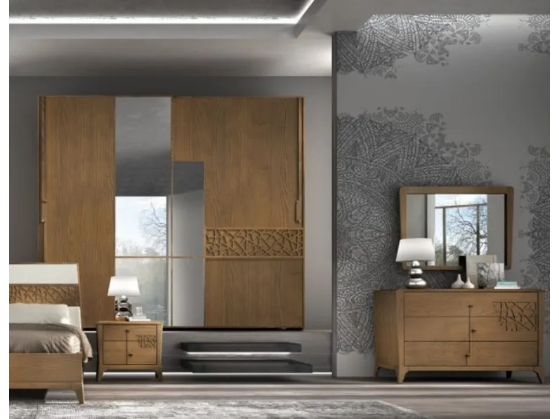 Comodino Manhattan Gruppo Notte finitura Tabacco Chiaro di Padovani Mobili