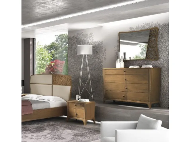 Comodino Manhattan Gruppo Notte finitura Tabacco Chiaro di Padovani Mobili