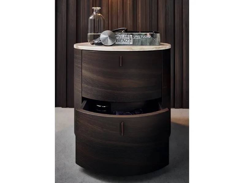 Comodino Onda in rovere con top in marmo di Poliform
