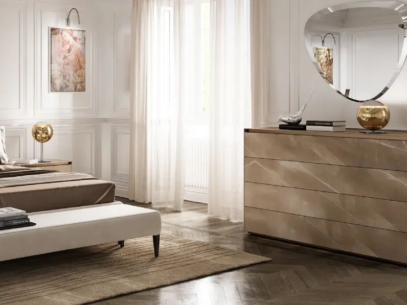 Comò Monolite rivestito in vetro effetto marmo di Reflex