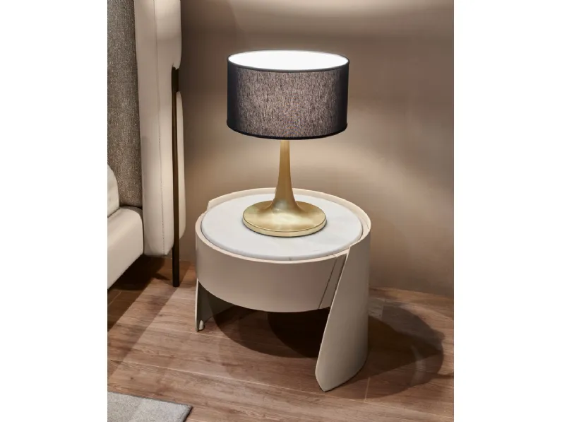 Comodino rivestito in cuoio con top in marmo Sharon di Cantori