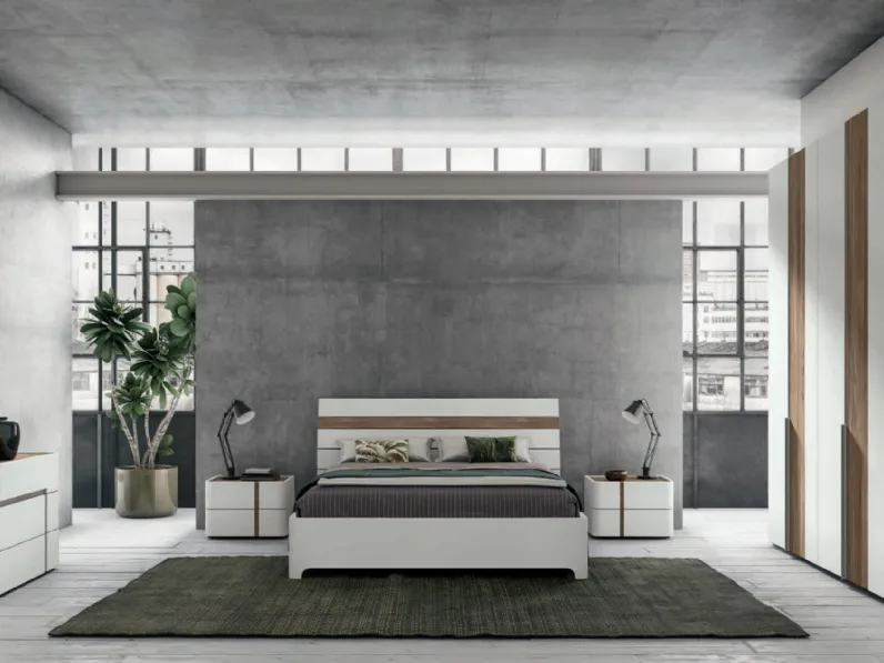 Gruppo Notte Street in melaminico cemento bianco con inserto in noce chiaro di Artigianmobili