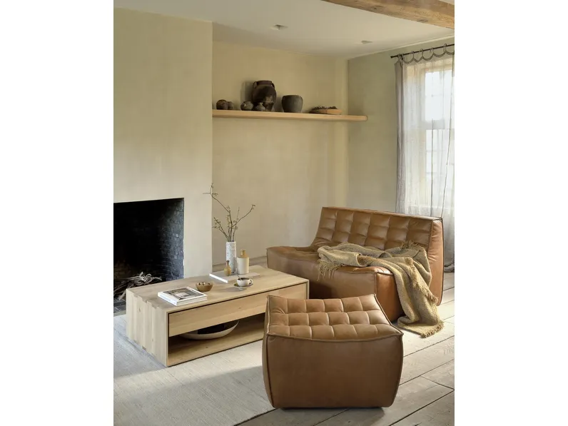Divano lineare in pelle N701 di Ethnicraft