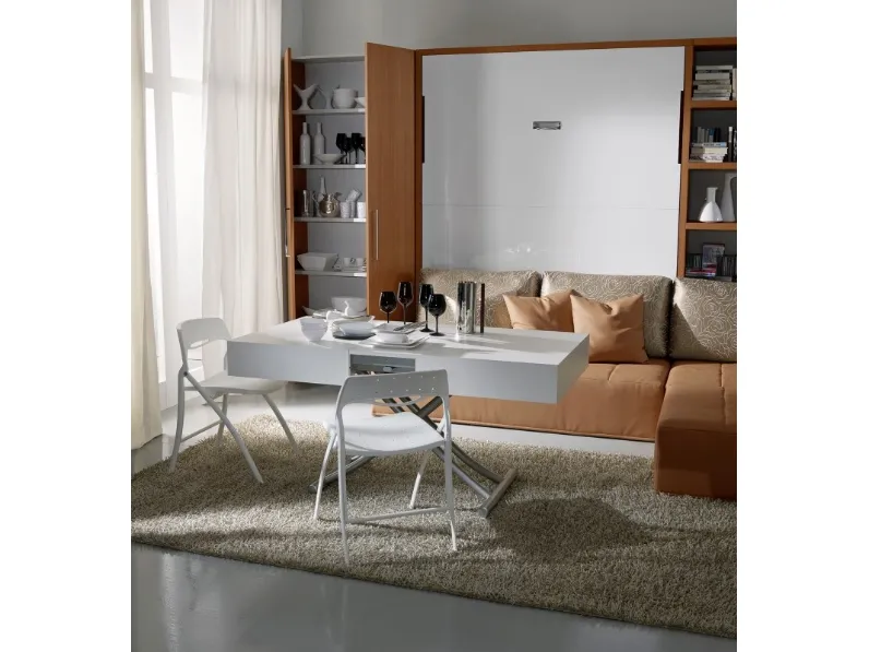 Letto in laccato lucido e legno a scomparsa Domino Ambiente B di DRS