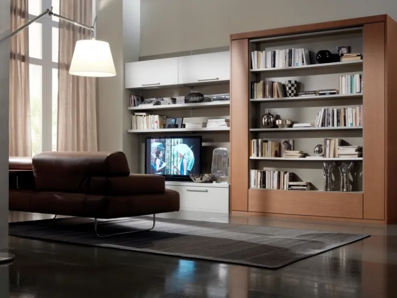 Letto girevole matrimoniale a scomparsa con libreria a giorno in Rovere Biondo Doppio Ambiente B di DRS